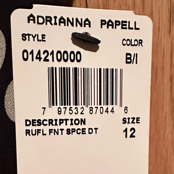 Adrianna Papell Black Dress with Cream Polka Dots and Ruffles - Picture 7 of 9